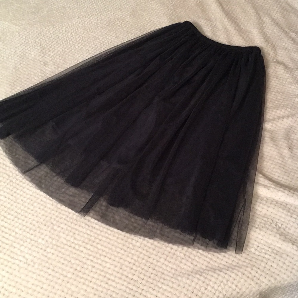 Tea Length Charcoal Tulle Skirt with gray lining.